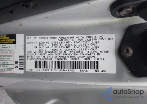 2006 Toyota Tacoma Base V6 из США, поврежденный, VIN 5TEUU42N76Z248681